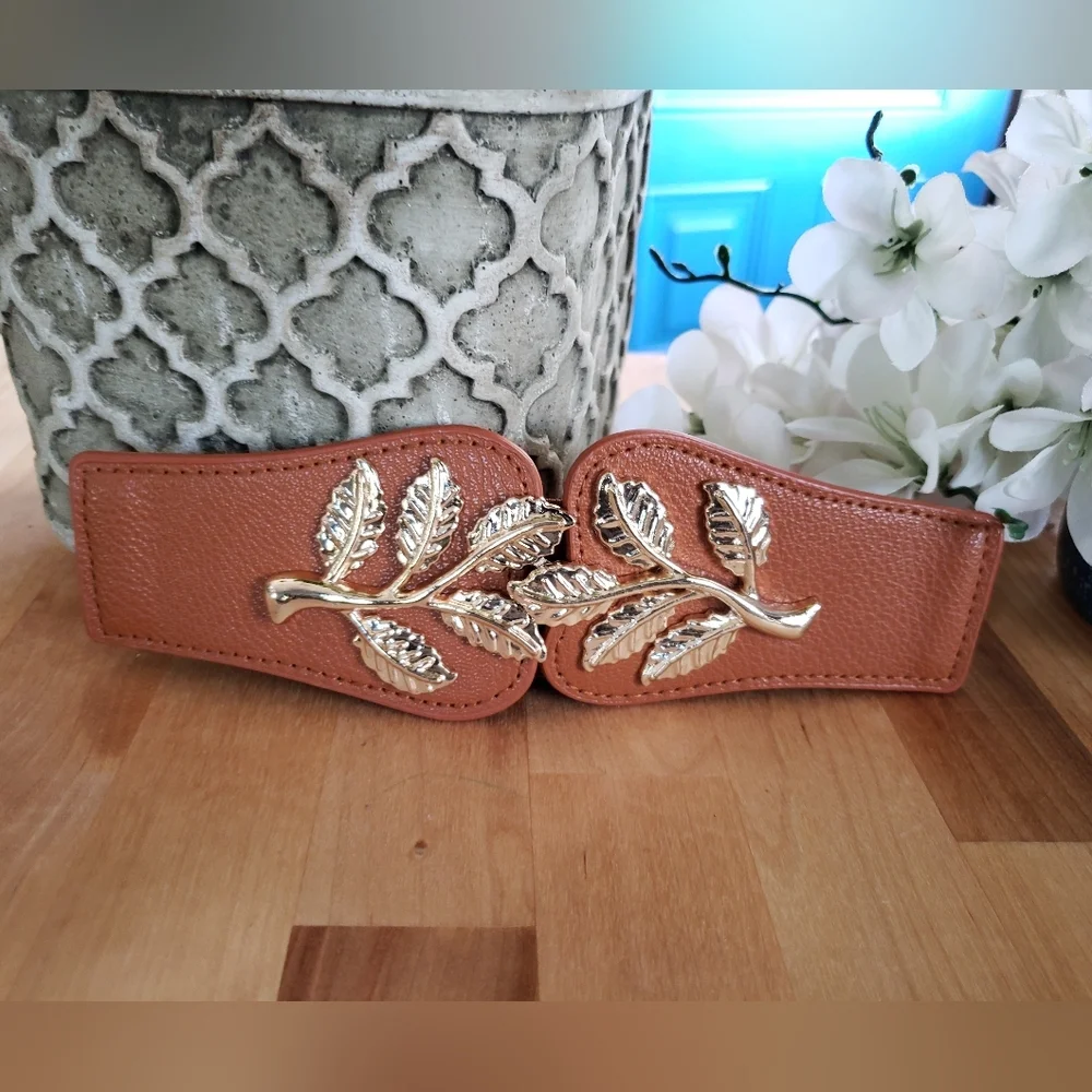 3 Golden Leaf Wide Buckle Belt/ WaistBand